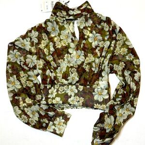 Zara Sheer Floral Keyhole Top XS NWT